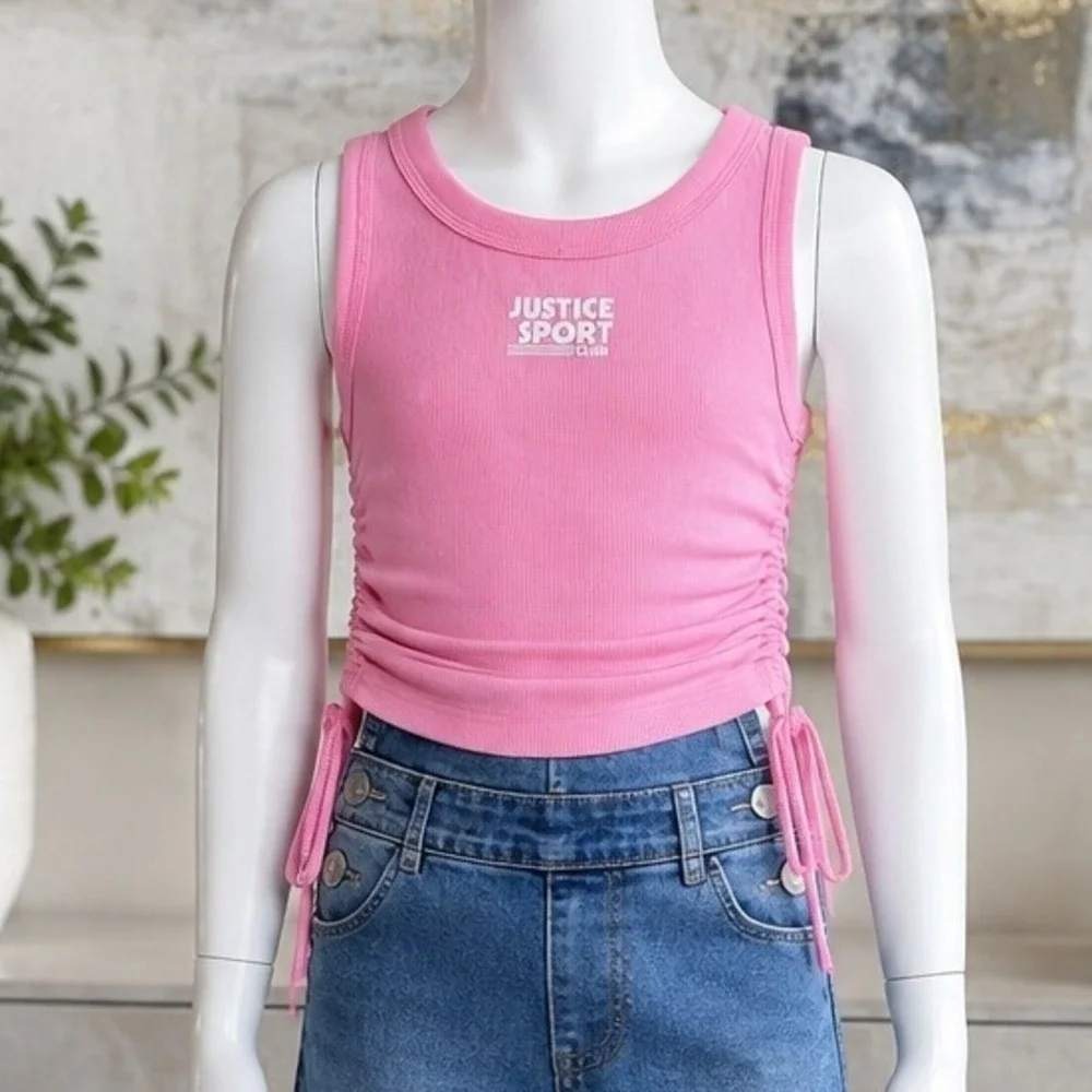 Justice Girls Tank Top Cinch Side Ribbed Pink Sport Club Size M 10